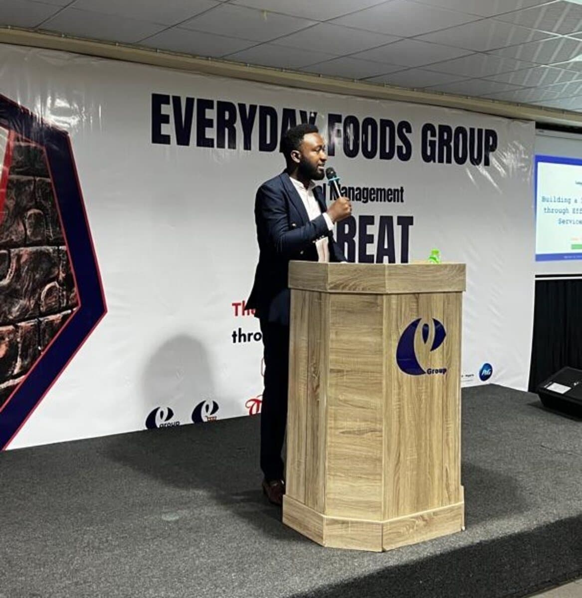 Mr. Enwongo Udoh presenting the Building Lasting Goodwill programme to the Every Food Group team